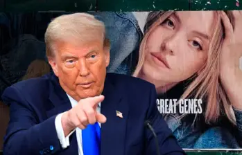 Donald Trump impulsó acciones de American Eagle al elogiar polémico anuncio de Sydney Sweeney. FOTO CAPTURA DE VIDEO Y GETTY. 