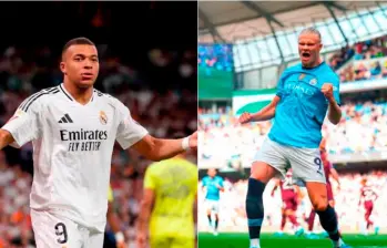 El delantero Kylian Mbappé es la gran figura del Real Madrid en el partido de Champions. Haaland es el goleador de Manchester City. FOTOS: GETTY