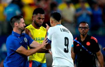 El delantero colombiano Miguel Borja tuvo un encuentro verbal con Luis Suárez en la semifinal de la Copa América 2024. FOTO: AFP