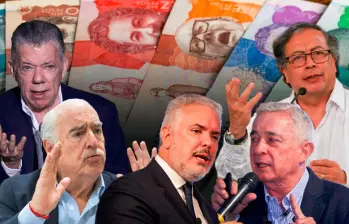 De izquierda a derecha: los expresidentes Juan Manuel Santos, Andrés Pastrana, Iván Duque, Álvaro Uribe y el presidente Gustavo Petro. Crédito Depositphotos, Colprensa y EL COLOMBIANO. 
