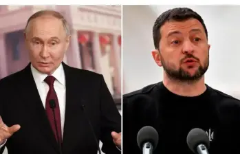 Se agudiza la tensión entre Vladimir Putin (izquierda) y Volodímir Zelenski luego de unos drones lanzados contra la residencia del presidente ruso. FOTOS: AFP