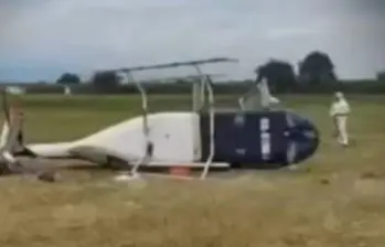 El helicóptero sufrió un incidente este lunes 1 de septiembre en horas de la mañana en el aeropuerto de Palmira, Valle del Cauca. FOTO: REDES SOCIALES