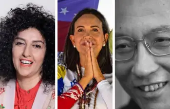 La activista iraní Narges Mohammadi, la opositora venezolana María Corina Machado y el fallecido disidente chino Liu Xiaobo. FOTO: GETTY | HUMAN RIGHTS WATCH