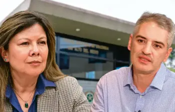 La fiscal Luz Adriana Camargo, el gobernador Andrés Julián Rendón, y detrás uno de los CAI en plena operación. FOTO ARCHIVO