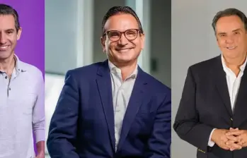 David Vélez, CEO de Nubank; Juan Carlos Mora, presidente de Bancolombia; y Jorge Velásquez, presidente del Grupo Argos. FOTO: Cortesía empresas.