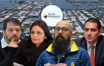 Senador Julio Elías Chagui; gerente del Fondo de Adaptación, Angie Rodríguez; director de la UNGRD, Carlos Carrillo y subgerente del Fondo, Jonattan Duque. FOTO Colprensa