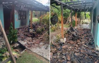 Así quedó la casa del funcionario en Caloto, Cauca, tras ser incendiada. FOTO: 