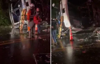El bus se volcó en la madrugada de este lunes 5 de mayo mientras cubría la ruta Cúcuta – Cali. FOTO: CAPTURA DE PANTALLA