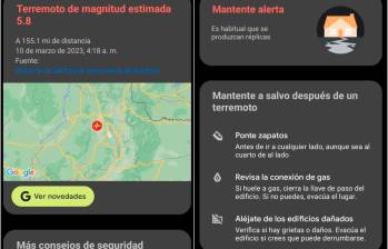 Esta es la información que llega con la alerta de terremoto de Google. FOTO: CAPTURA DE ALERTA GOOGLE