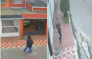 La pareja iba detrás del menor que caminaba rumbo al parque el Golfito, en Modelia (Bogotá) donde se encontraba el senador Miguel Uribe. FOTO: CAPTURA DE VIDEO
