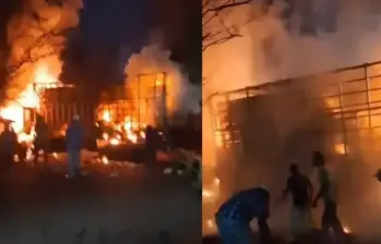 Camión de pollos quemado por disidentes de las FARC en Jamundí, Valle del Cauca. Foto: tomada de video.