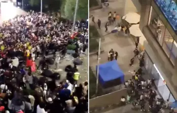 Hinchas colombianos y venezolanos se enfrentaron en Bogotá tras terminarse el partido de Eliminatorias. FOTO: REDES SOCIALES