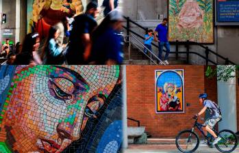 Las imágenes de la Virgen María están en varios sitios del metro. FOTO camilo suárez