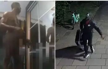 Las autoridades británicas obtuvieron varios videos que fueron clave en el caso de Yostin Andrés Mosquera, señalado de cometer doble homicidio en Londres. El colombiano quedó grabado desnudo minutos después de cometer el crimen y fue visto trasladando partes de los cuerpos en maletas. FOTO: REDES SOCIALES