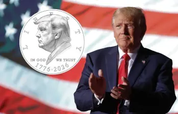Los borradores de diseño para una moneda conmemorativa en Estados Unidos presentan el perfil del presidente Donald Trump y una pose levantando el puño. FOTO: Getty