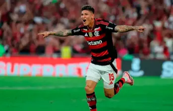 El futbolista cartagenero Jorge Carrascal anotó el gol con el que Flamengo se acerca a la final de la Libertadores. Foto: Getty