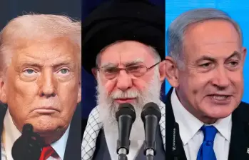Estados Unidos instó a sus ciudadanos a abandonar el Medio Oriente ante la escalada de violencia con Irán. (De izquierda a derecha) el presidente estadounidense Donald Trump, el líder supremo iraní Alí Jameneí y el primer ministro israelí Benjamín Netanyahu. FOTO: AFP