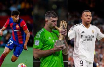 El español Lamine Yamal, el arquero argentino Emiliano Martínez y el francés Kylian Mbappé, entre los galardonados en la ceremonia del Balon de Oro 2024 en París. FOTOS: Getty y Juan Antonio Sánchez Ocampo