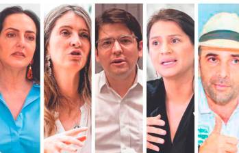 De izquierda a derecha: María Fernanda Cabal, Paloma Valencia, Miguel Uribe, Paola Holguín y Andrés Guerra. FOTO: EL COLOMBIANO