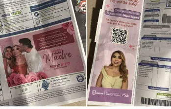 La imagen de María Irma Noreña, esposa del alcalde de Pereira, apareció en las facturas públicas de los ciudadanos. FOTO: REDES SOCIALES