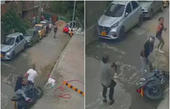 Fotogramas del video de seguridad que captó el ataque ocurrido en un parqueadero del barrio Toscana. FOTOS: Cortesía Denuncias Antioquia