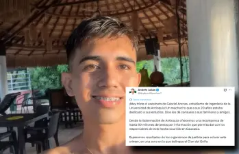 Gabriel Arenas Herazo desapareció el 30 de abril en Caucasia. Un cuerpo hallado días después podría ser el suyo, aunque Medicina Legal no ha confirmado la identidad. FOTO: Cortesía y X de Andrés Julián Rendón.