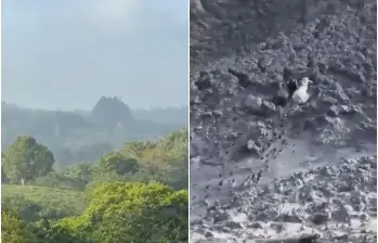 Aspecto de la actividad en el volcán de lodo presentada este martes en San Pedro de Urabá. FOTOS: Cortesía
