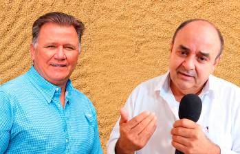 El ministro de Agricultura, Indalecio Dangond y el presidente de la junta directiva de Fedearroz, César Augusto Saavedra. Foto: Captura de video y El Colombiano 