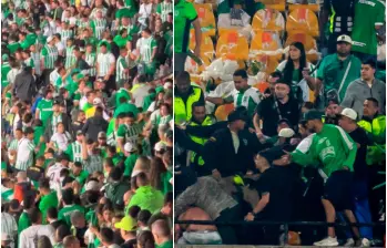 En la tribuna Occidental del Atanasio Girardot también se presentaron pelas entre hinchas de Atlético Nacional tras la derrota ante junior. 