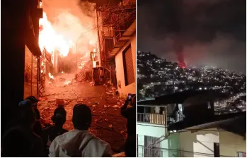 Aspecto del incendio ocurrido este domingo en el nororiente de Medellín. FOTO: Costesía