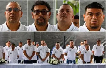 Arriba, de izquierda a derecha, alias Alber, el Montañero, el Abogado y Mundo Malo. FOTOS: El Colombiano