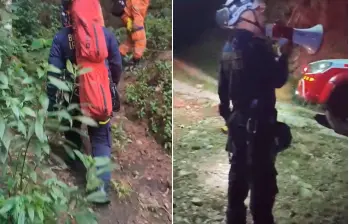 Socorristas del Cuerpo de Bomberos de La Estrella en las labores de búsqueda del estudiante de la Universidad de Antioquia. FOTOS: Cortesía Bomberos La Estrella