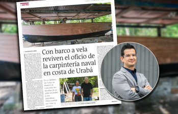La distinción fue otorgada al periodista y editor del Área Metro, Juan Diego Ortiz Jiménez, por su crónica titulada Con barco a vela revive el oficio de la carpintería naval en costa de Urabá. FOTOS: El Colombiano