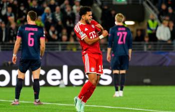Luis Díaz durante el festejo de su último gol con el Bayern Múnich en la Champions. FOTO GETTY