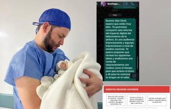 El alcalde Santiago Montoya con su hijo recién nacido. También el chat tras el feminicidio de Janeth Posada y un aparte de documento que habla de la estrategia comunicativa. Foto: tomada de redes