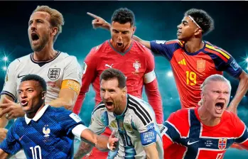 Cristiano Ronaldo, Lionel Messi, Erling Haaland, Kylian Mbappé, Lamine Yamal, Vinicius Jr y Harry Kane saben lo que es marcar en el Mundial 2026. FOTOS: GETTY