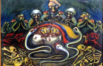 “Rojas Pinilla” (1953–1957), óleo sobre lienzo, de Débora Arango. Este es uno de los dos cuadros que el Museo de Arte de Moderno de Medellín pretendía vender al Banco de la República. 