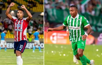 El atacante del Junior de Barranquilla, Luis Fernando Muriel y el delantero de Atlético Nacional, Alfredo Morelos son los goleadores de sus equipos en el Apertura. Fotos: Colprensa y Juan Antonio Sánchez