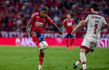 Brayan León Muñiz suma un gol con el DIM este semestre y regresa tras dos fechas de suspensión.FOTO Manuel Saldarriaga 