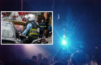 Imagen de referencia de un agente de tránsito de Itagüí y de una fiesta o rumba en este municipio. FOTO: EL COLOMBIANO