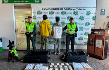 La droga estaba dentro de dos equipajes de color negro que detectó la perra Molly. FOTO: POLICÍA