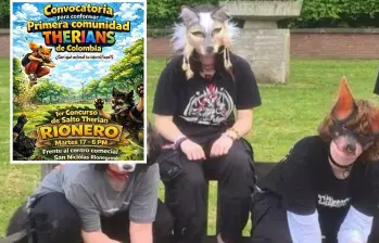 En el cuadro del fondo, una foto de referencia de therians. En el recuadro de adelante, la supuesta convocatoria de la comunidad en Rionegro. FOTO: Cortesía Redes Sociales