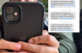 Ejemplo de mensaje falso que simula ser una notificación de entrega para engañar al usuario y obtener sus datos personales. FOTO GETTY-EL COLOMBIANO