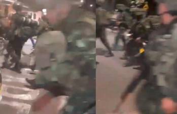 Soldados de la Tercera División del Ejército Nacional fueron atacados por ciudadanos en el municipio de Caloto, Cauca. Varios resultaron heridos. Foto: Pantallazos de video compartido en cuenta de X @ovidiohoyos1. 