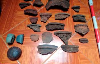 Estos fragmentos de cerámica fueron hallados en los tres abrigos rocosos en la parte alta de los escarpes del cañón del río Cauca. FOTO cortesía 