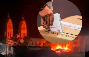 Ciudadanos de San Calixto, Norte de Santander, quemaron las instalaciones de su alcaldía por descontento con resultados electorales. Foto: Colprensa. 