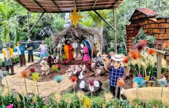 El pesebre de flores que hará parte de la decoración del Pueblito Paisa para esta navidad. FOTO Cortesía Alcaldía de Medellín.