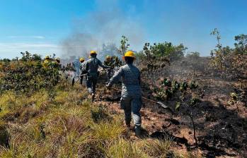 Se estima que más de cinco mil hectáreas de bosque del Parque Nacional Natural El Tuparro, han sido devoradas por incendio forestal. Foto: Tomada de la cuenta de X @FuerzaAereaCol. 