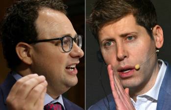 Dario Amodei, director de Anthropic; y Sam Altman, CEO de OpenAI, piden frenar la IA. FOTO: AFP.