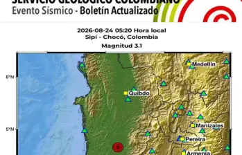 El SGC reportó un sismo de magnitud 3,1 en Sipí, Chocó, en la madrugada de este lunes 24 de agosto de 2026. Foto: SGC